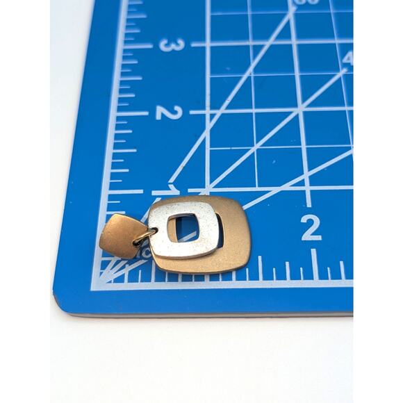 Premier Design Two Tone Square Drop Dangle Post Earrings - Picture 3 of 4